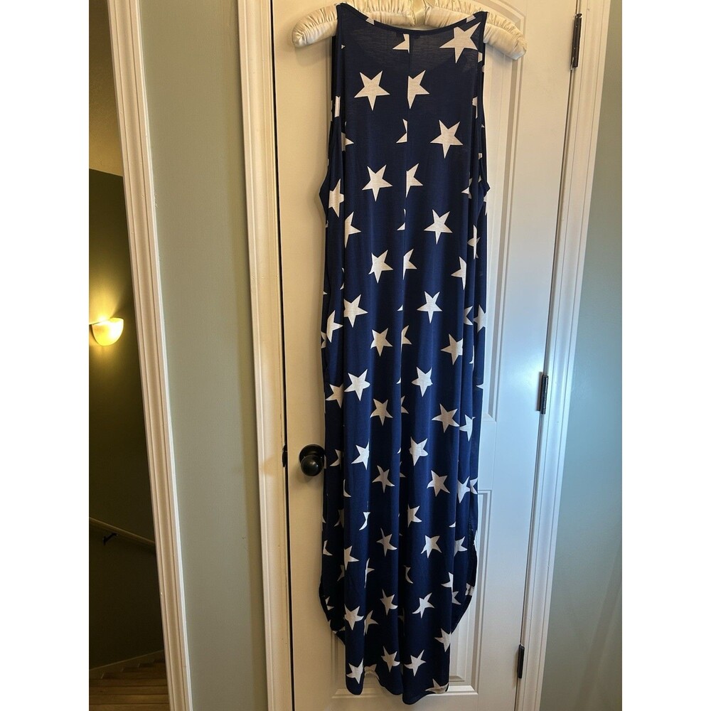 Heimish U.S.A. Women’s 2XL Navy Blue White Stars Maxi Dress Sleeveless Pockets - Picture 3 of 13